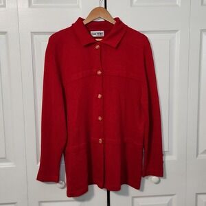 Vintage San Remo By Laura Knits‎ Red Cardigan Size LG Old Money Preppy Retro